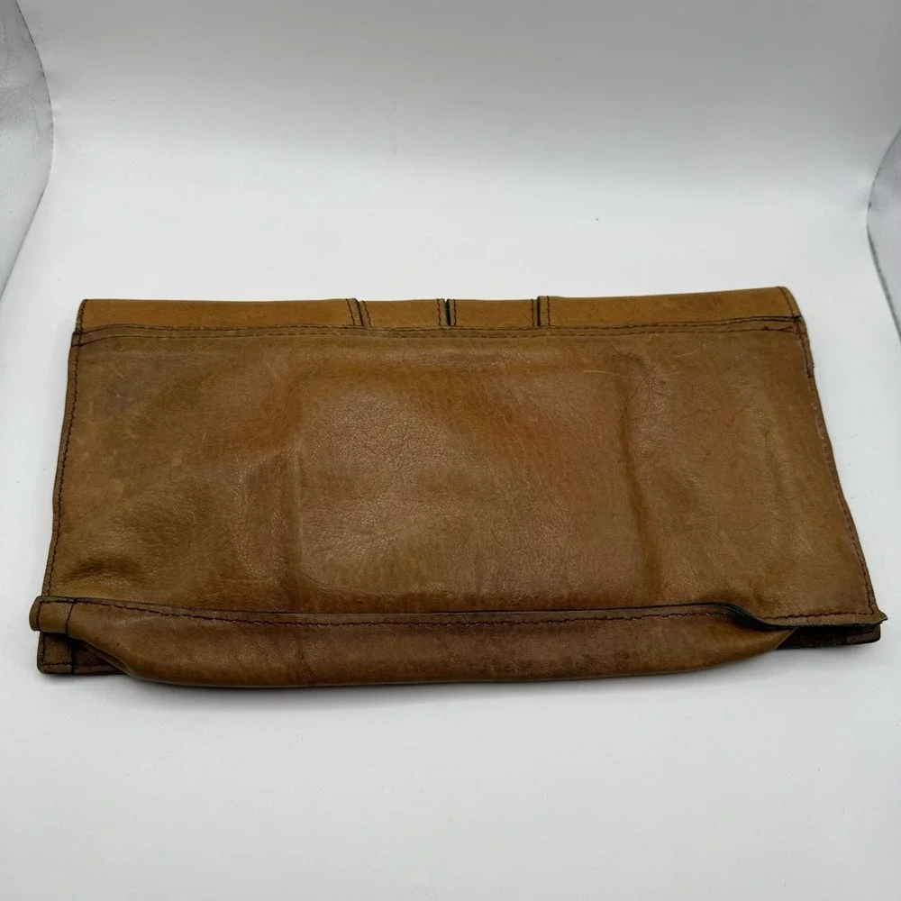 Vintage Leather Suede Clutch Envelope Wallet Zipper Pocket Brown 11.5x6
